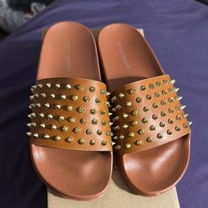 Steve Madden Tan Studded Slides